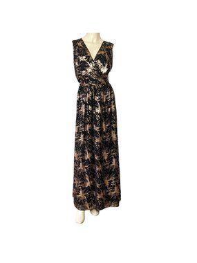 MAIA sleeveless V neck black and rose gold abstract splash print Maxi dress 10